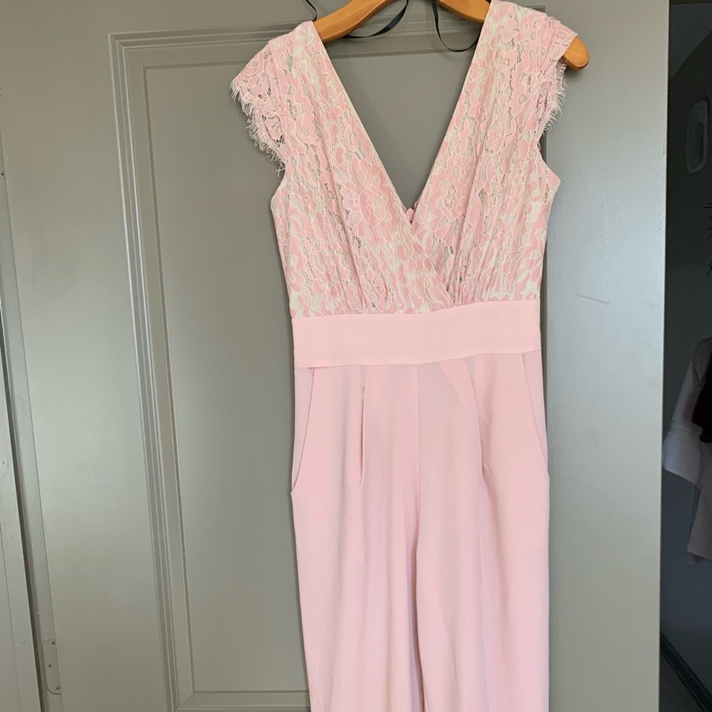 Blush pink Bebe deep v jumpsuit